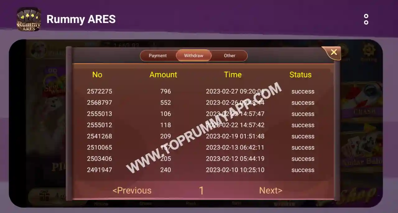 Rummy Ares Payment Proof Top 20 Rummy App List